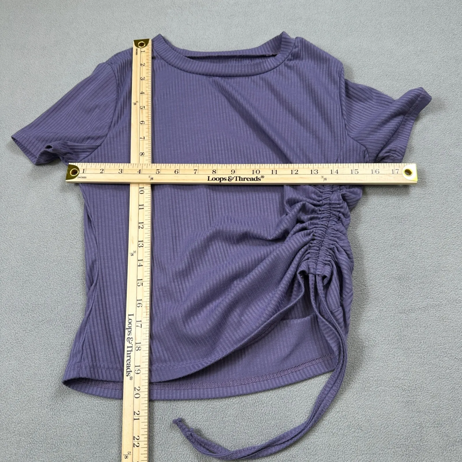 SHEIN Top S Purple Ribbed Ruched Drawstring Side Tee T-Shirt Blouse Drawstring - Image 3