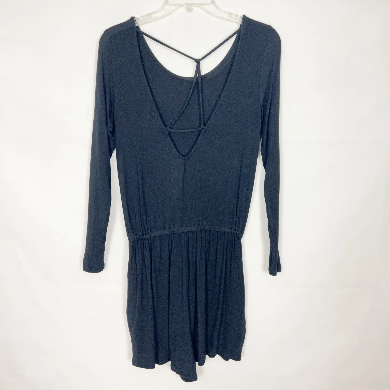 American Eagle Long Sleeve Open Back Black Strappy Romper Size XXS - Image 5