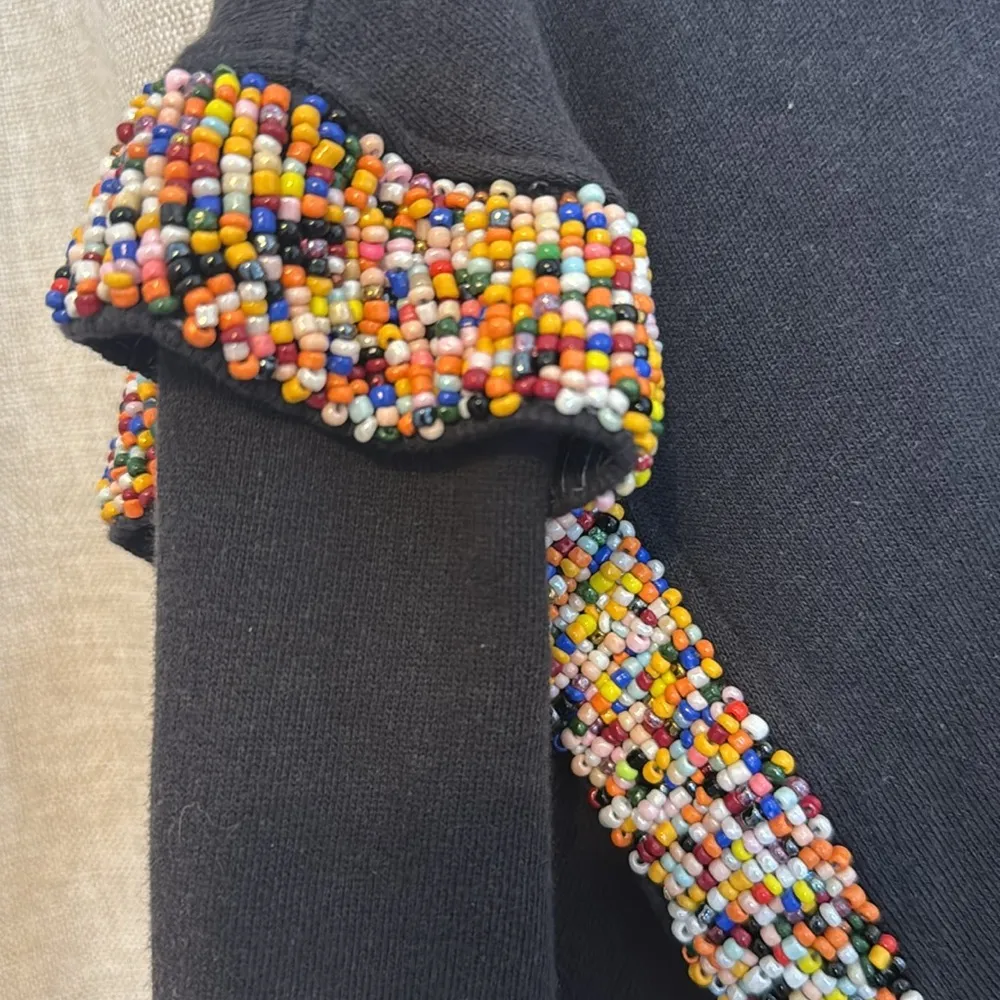 Gold and Silver Woman’s Black Sweatshirt with Colorful Beaded Ruffle Details Med - Image 4