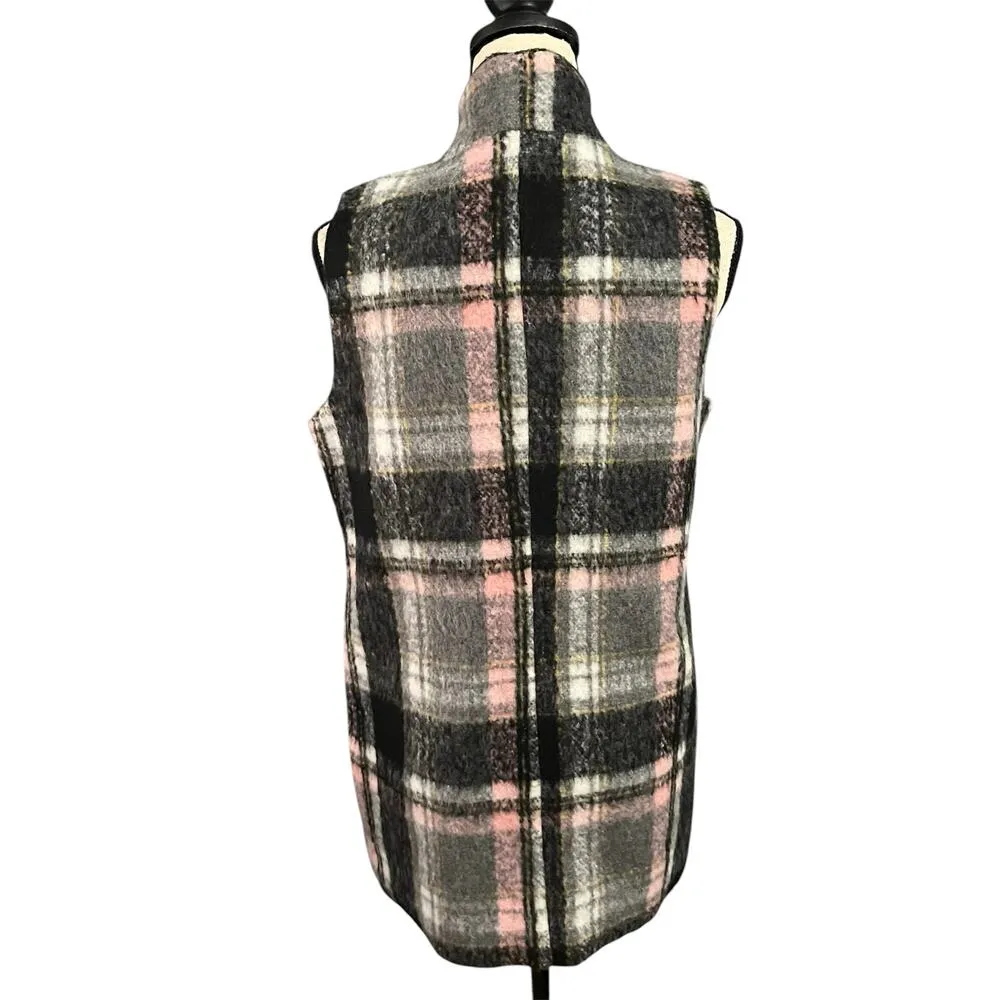 Line & Dot Anthropologie | Women's Wool Blend Plaid Pockets Long Line Vest Sz S - Image 3