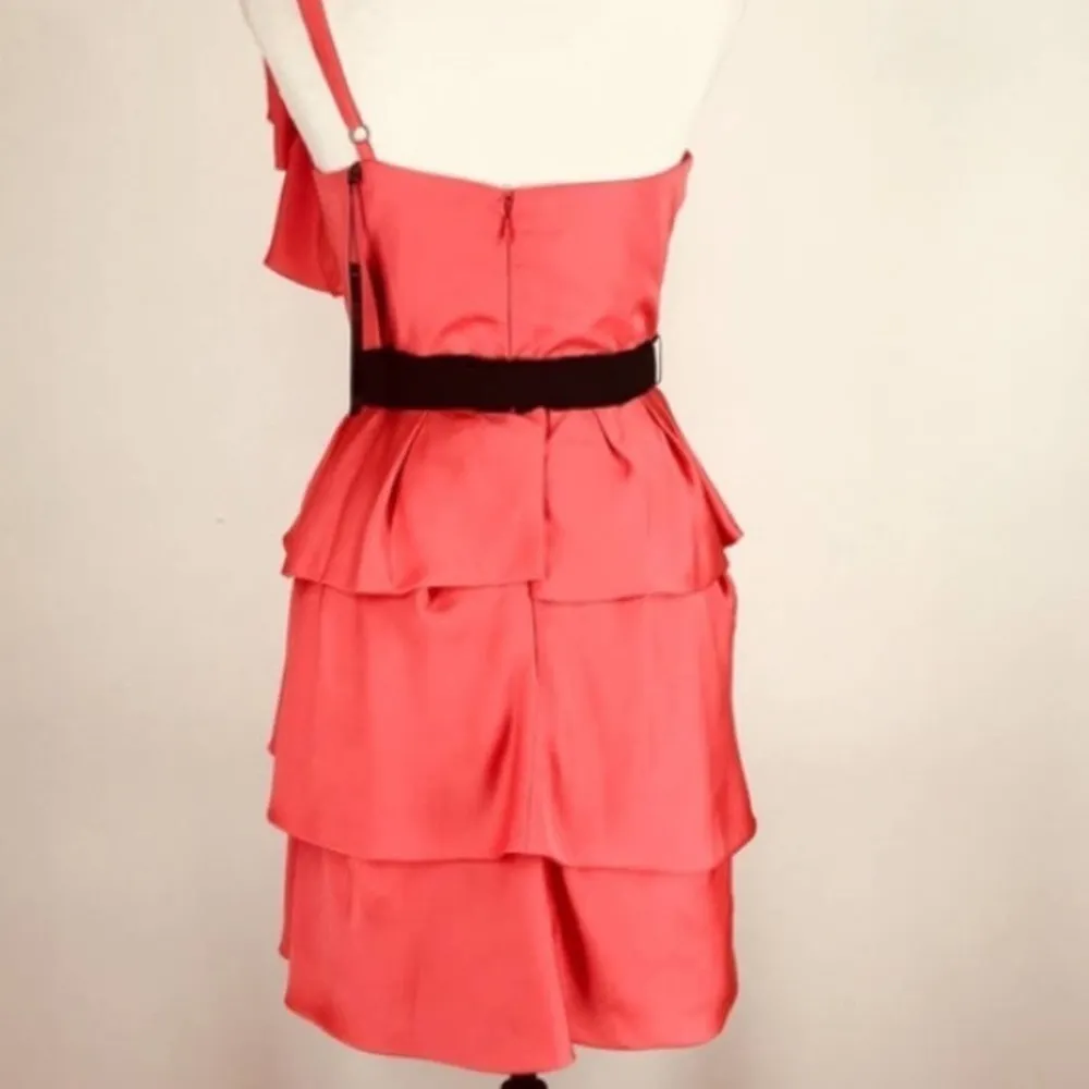 BCBG MAXAZRIA Tiered One Shoulder Belted Mini Dress - Image 4