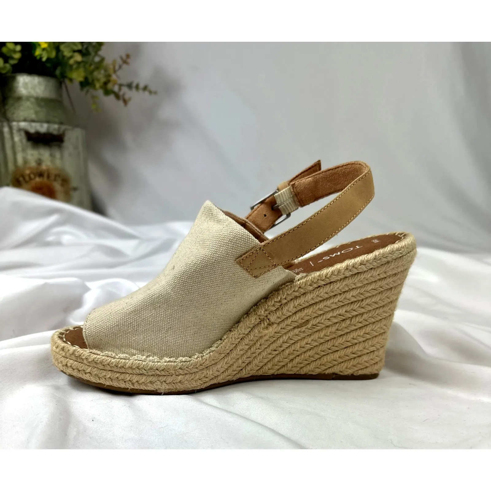 Toms Monica Slingback Platform Wedge Sandals Natural Canvas 9.5 - Image 9