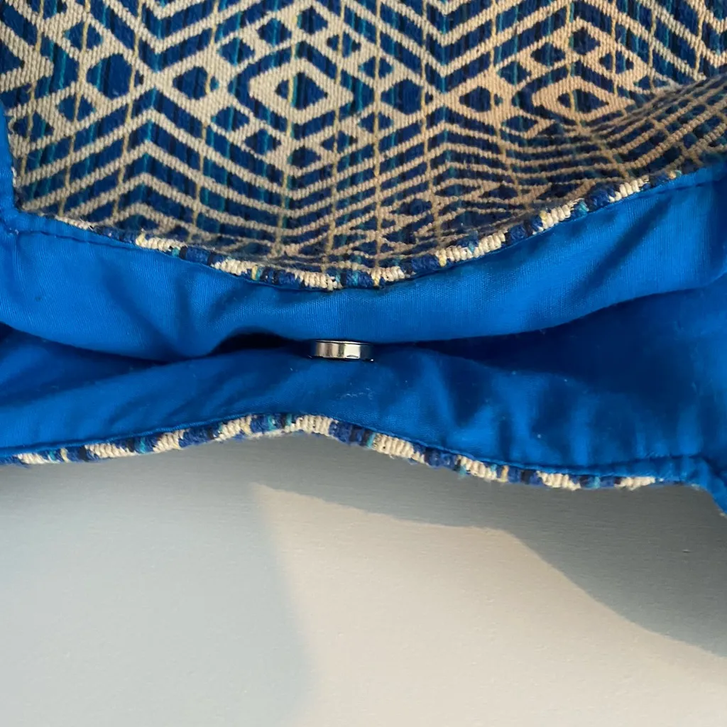 Aztec Woven Tote Bag Tapestry Weave Tribal Boho Design Blue Large Beachy Travel - Image 9