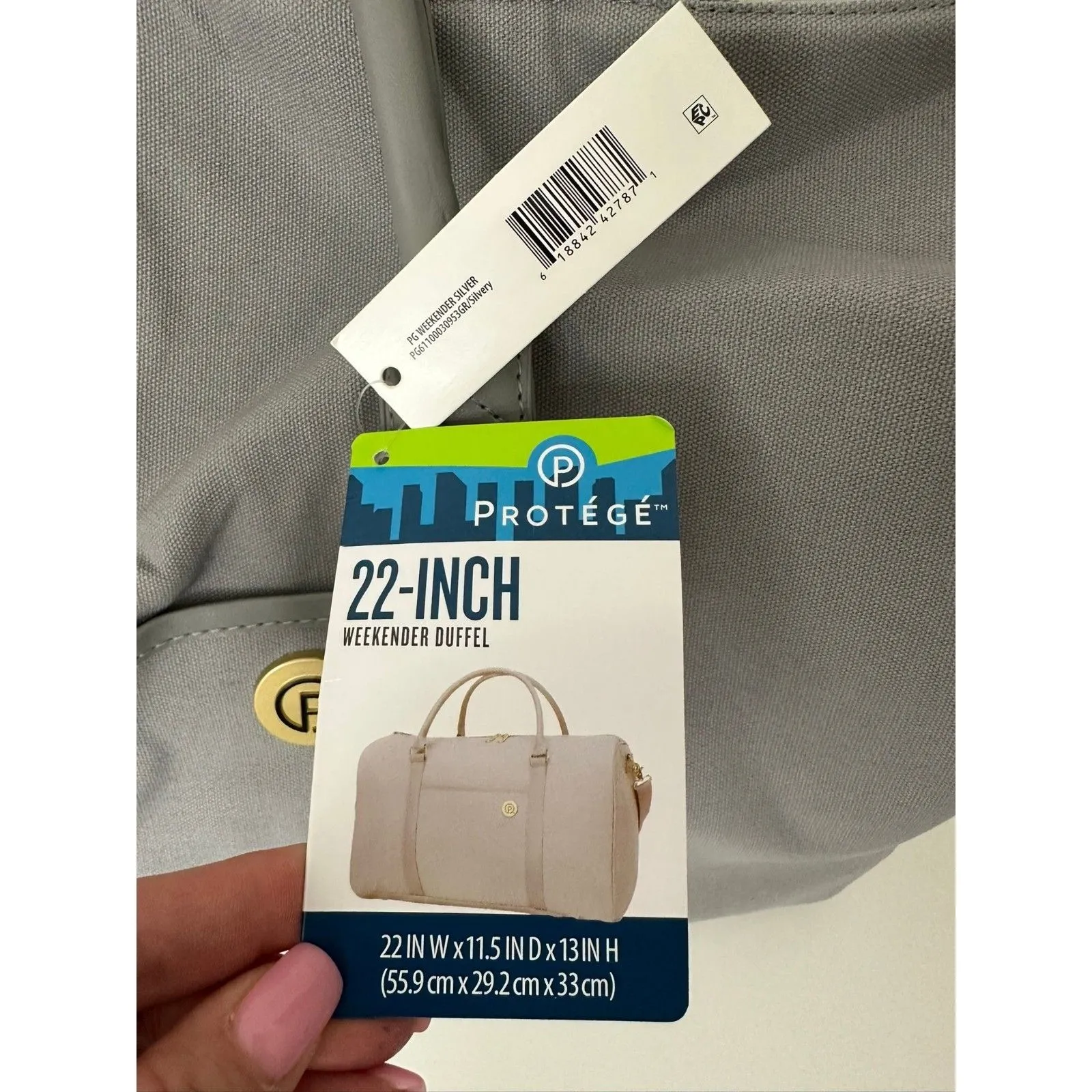 PROTEGE Weekender Duffel Bag 22‑Inch Silver Gray Spacious Travel Tote NEW w/Tags - Image 2
