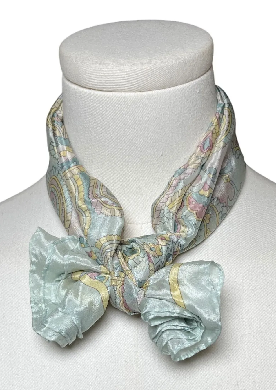 Vintage Pastel Paisley Mod Neck Scarf Satin Square DUROTEST 27in Green - Image 1