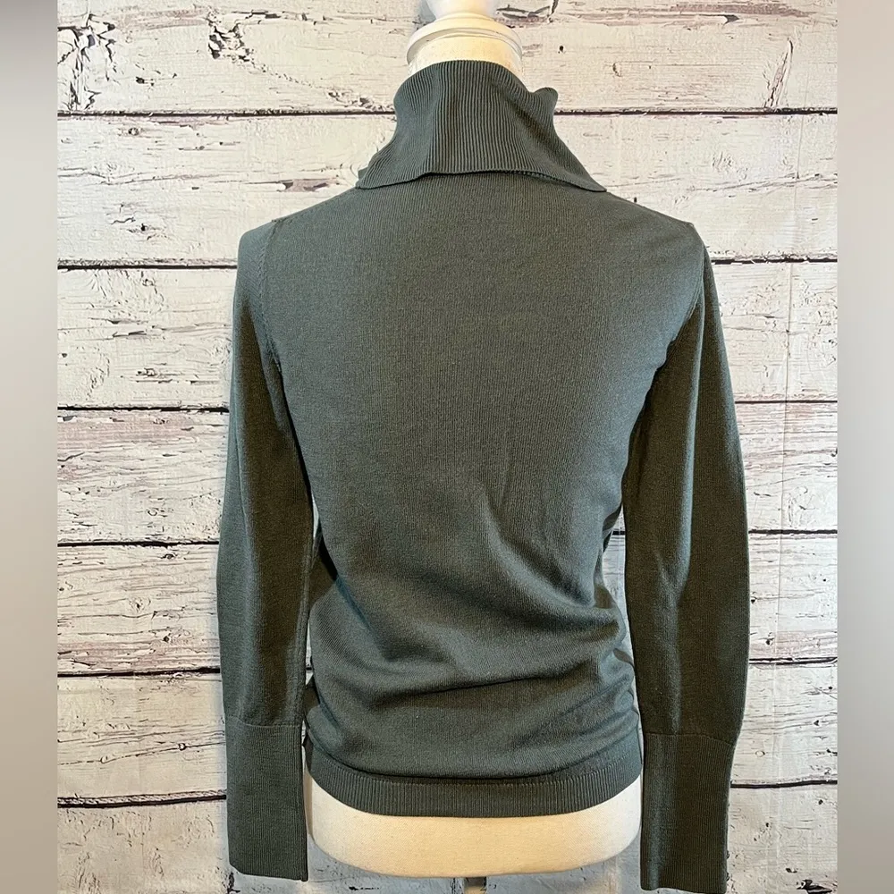 LOFT Turtleneck Long Sleeve Knit with Button Detail Sleeves Green-Small - Image 3