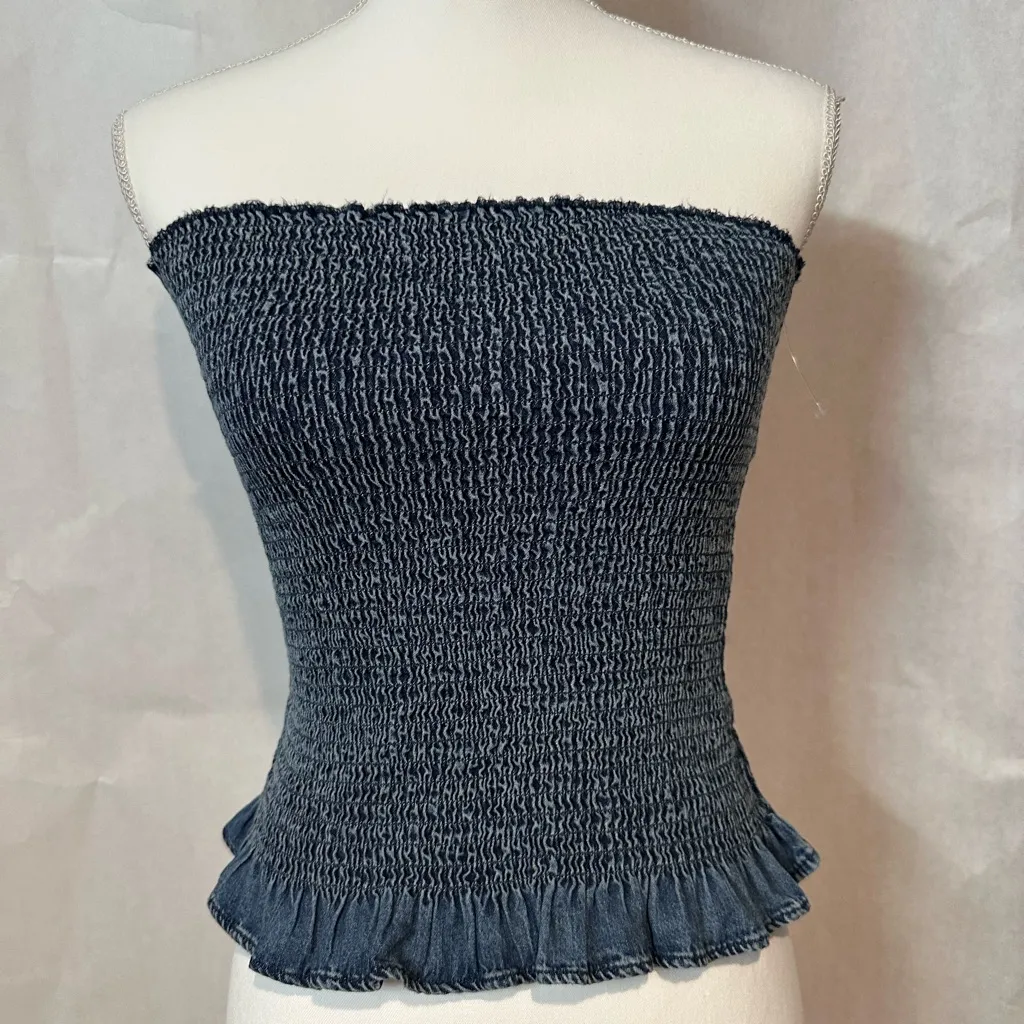 ZARA  Navy Smocked Top - Image 2