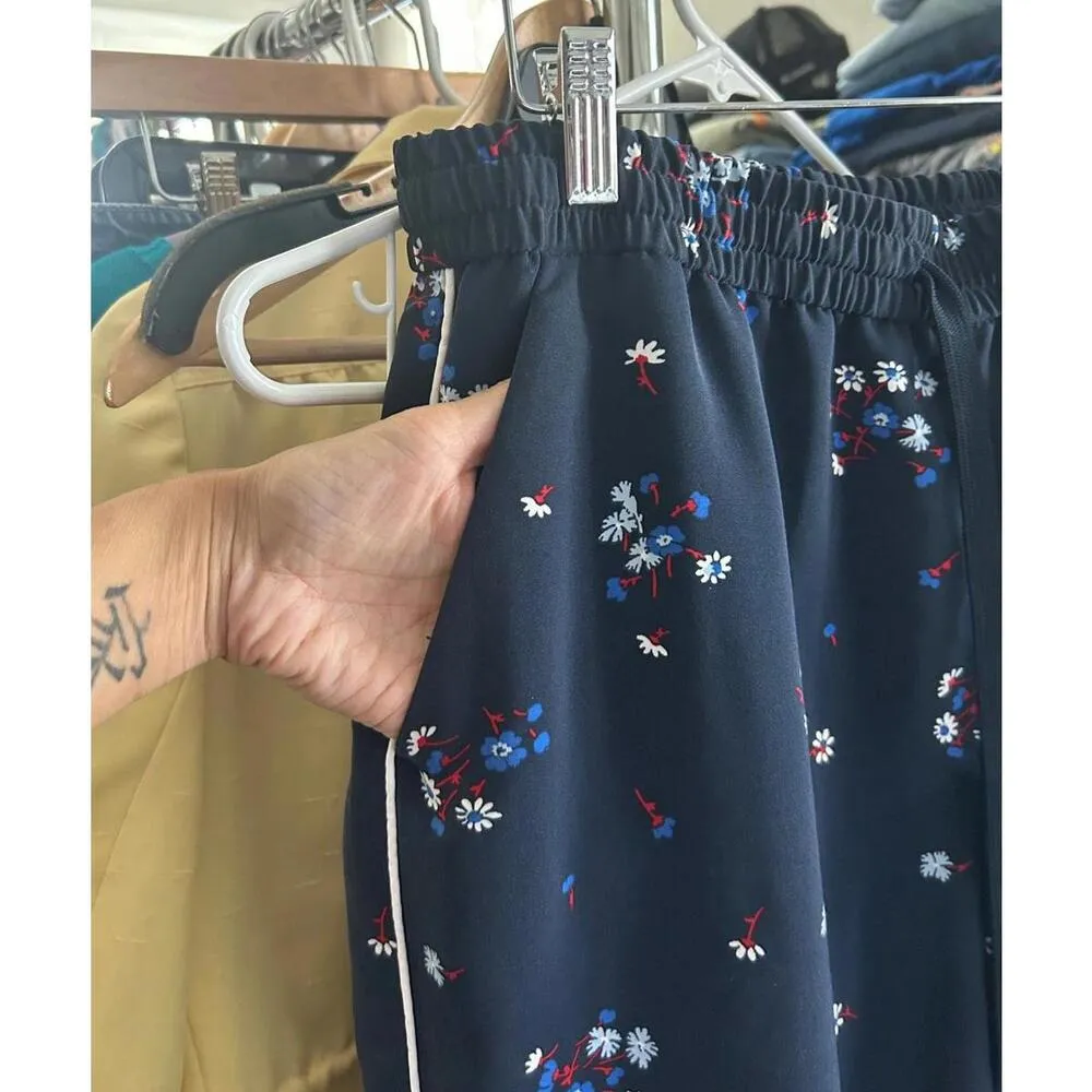 Tommy Hilfiger Womens Sz Large Navy Floral Print Drawstring Pants Cottagecore - Image 4