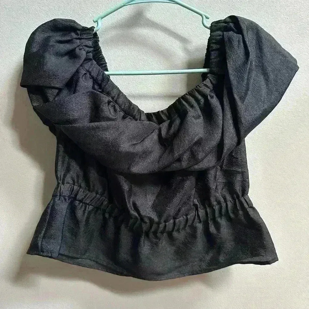 NEW Topshop Textured Bardot Crop Peplum Blouse – Black – Women’s US 8 - Image 2