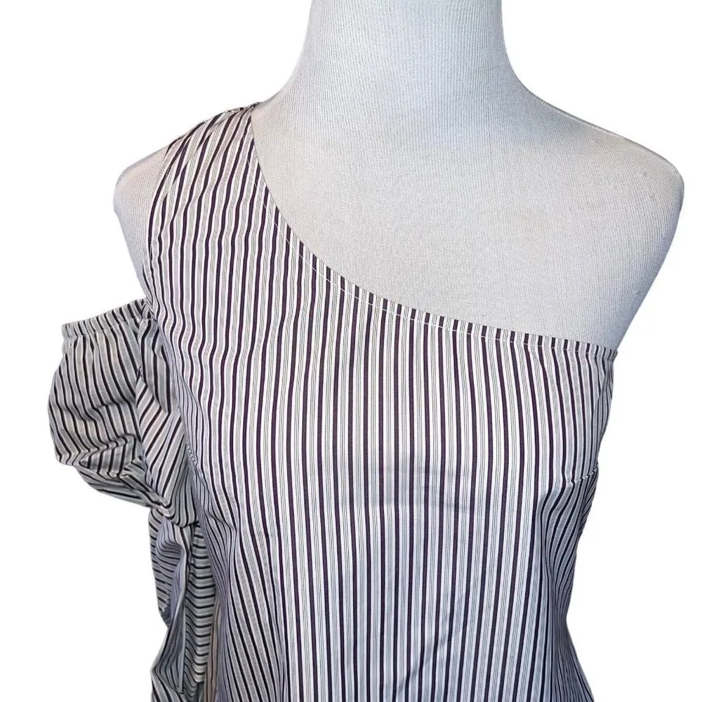 NWT Petersyn Lara Striped Top One Shoulder Tiered Sleeved Top in Empire Women XS Blue - Image 3