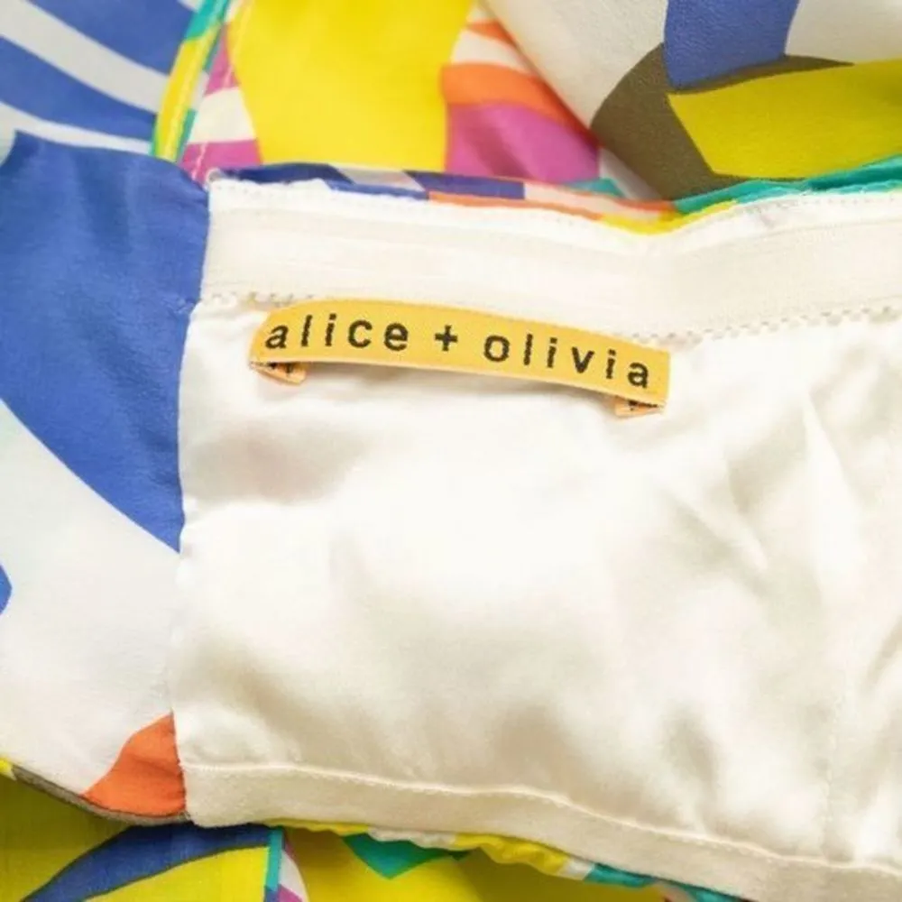 Alice + Olivia. Silk modern topical bandeau mini dress. - Image 4