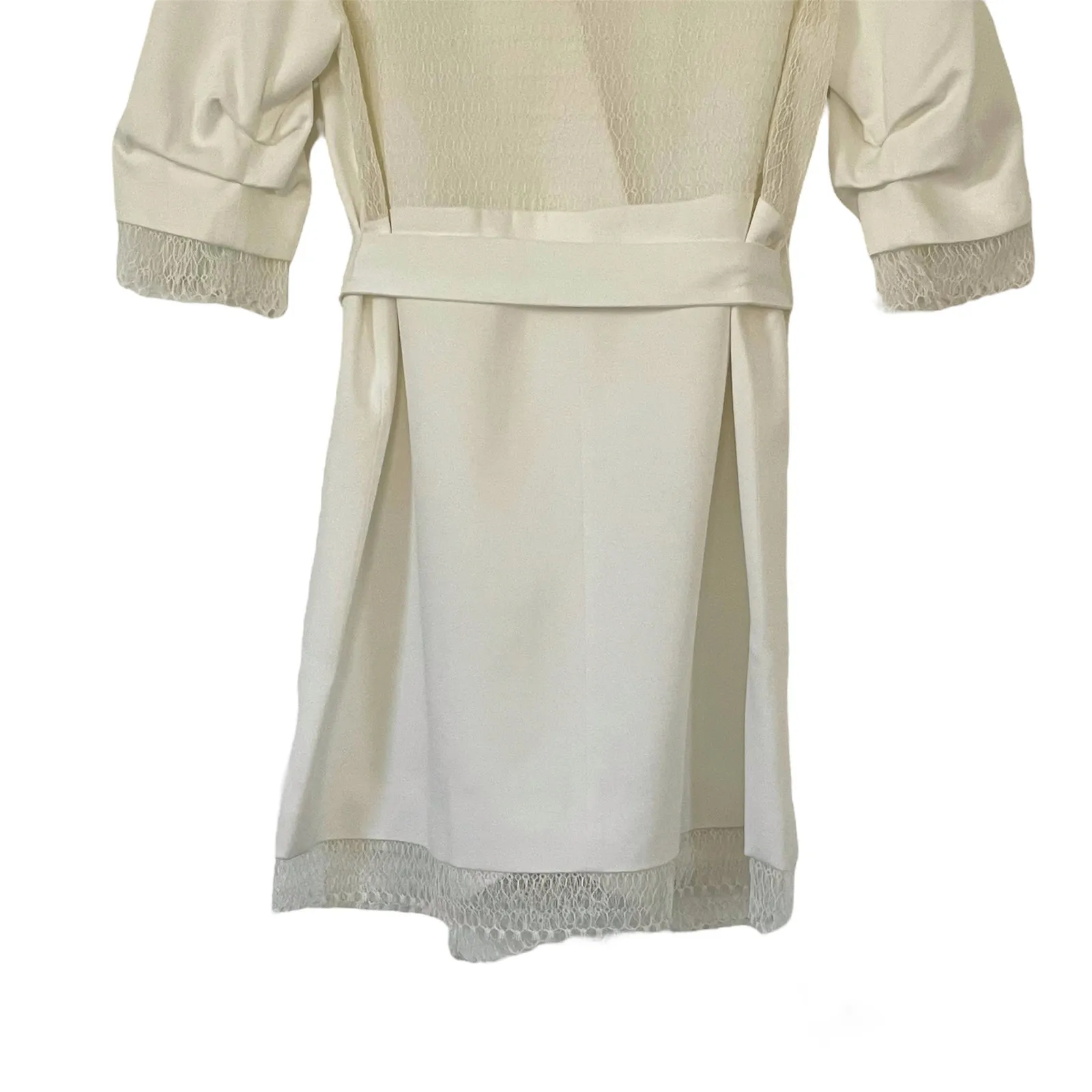 Rime Arodaky Jax Mini Dress Belted Lace Trimmed Crepe Wrap White Size US 6 FR 38 - Image 8