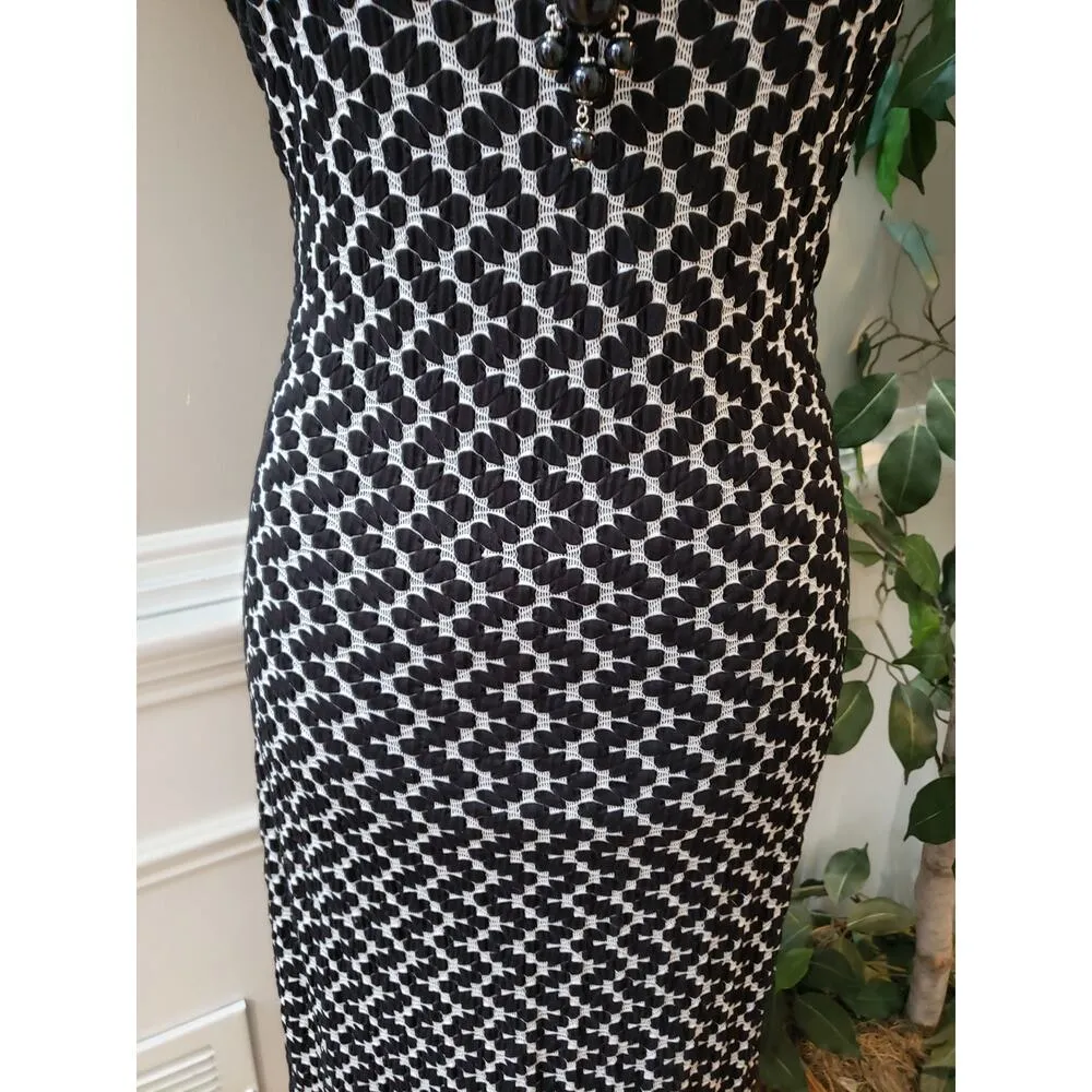 Max Studio Pencil Dress Women's XL Black White Geometric Cap Sleeve Boat Neck - Image 9