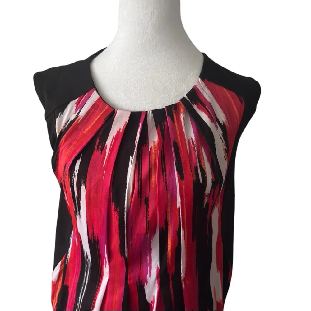 Styled by Joe Zee Watercolor Printed Dress Size 6 Black / Fuchsia / red - Image 4