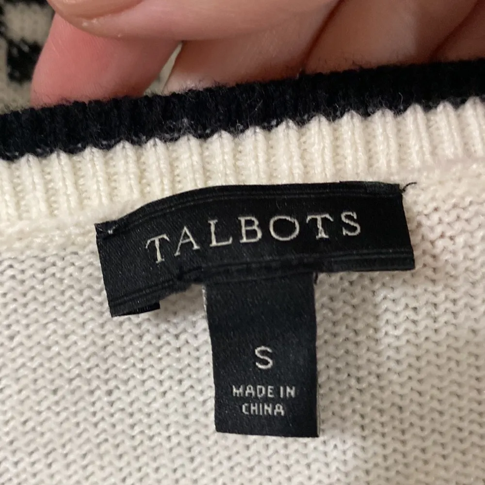 Talbots black and white fair isle shimmering wool blend sweater size S - Image 9