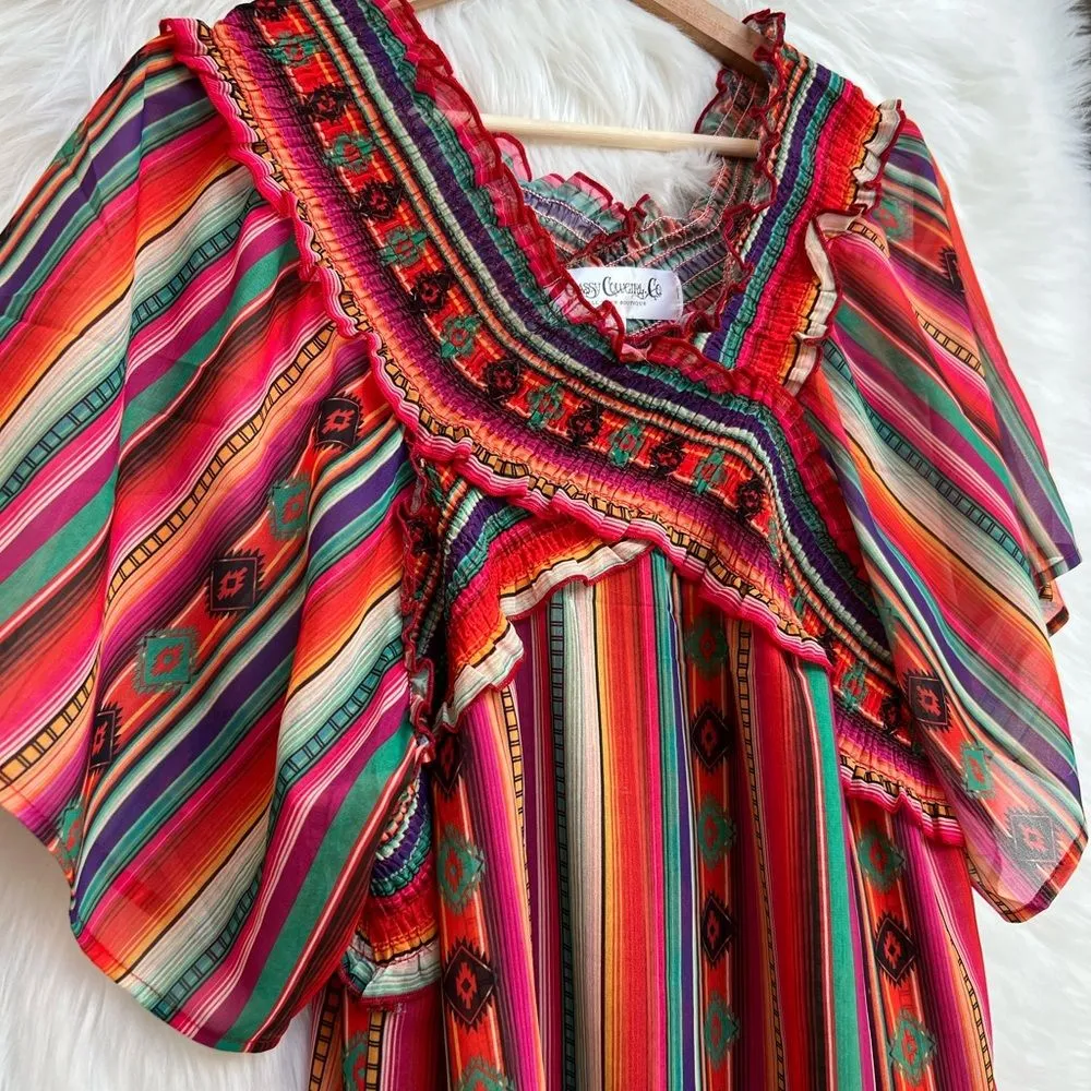 Off the shoulder colorful serape western cowgirl style midi dress Red Size L - Image 6