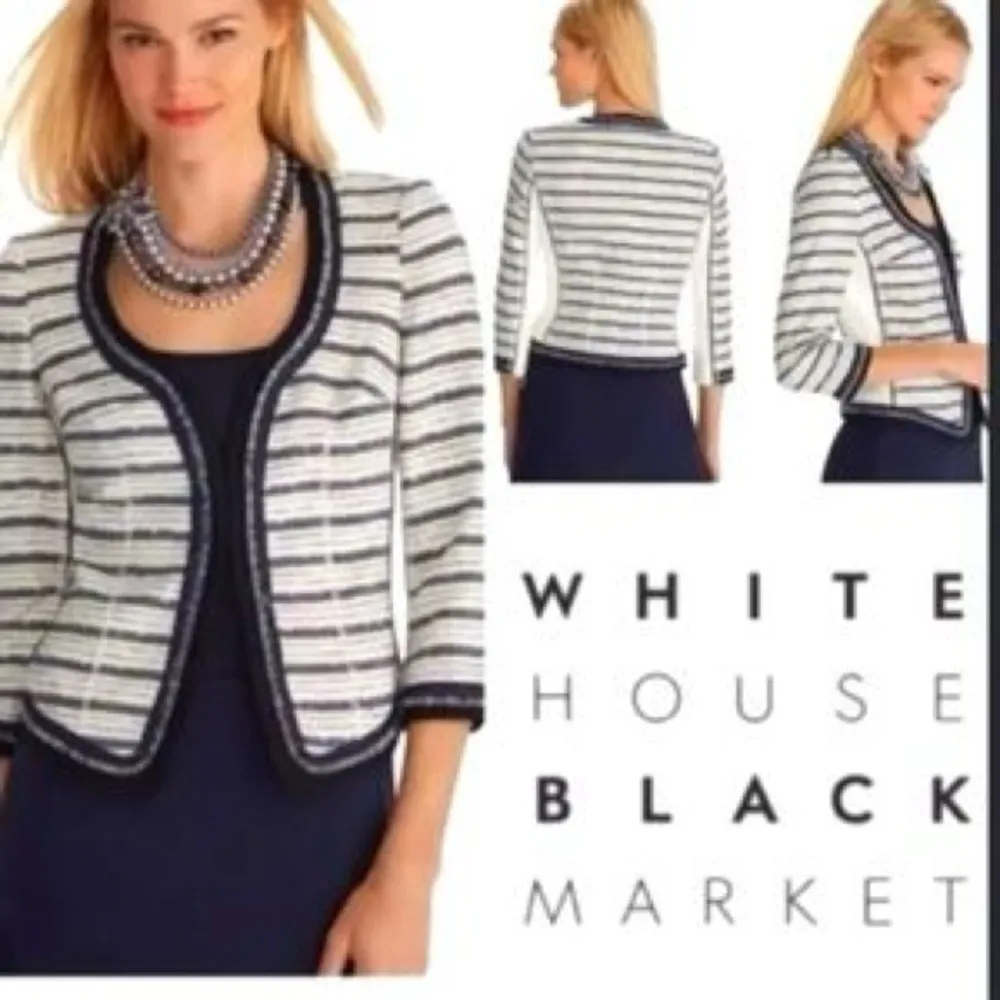 WHBM Navy & White Tweed Blazer - Image 5