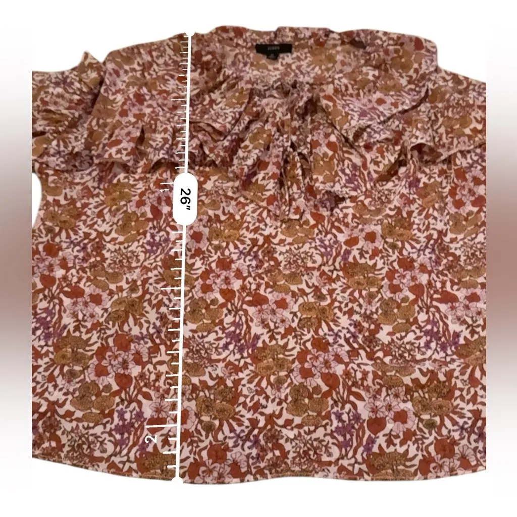 J. Crew Crinkle Chiffon Long Ruffle Sleeve‎ Top in Fete Floral Sz M - Image 12