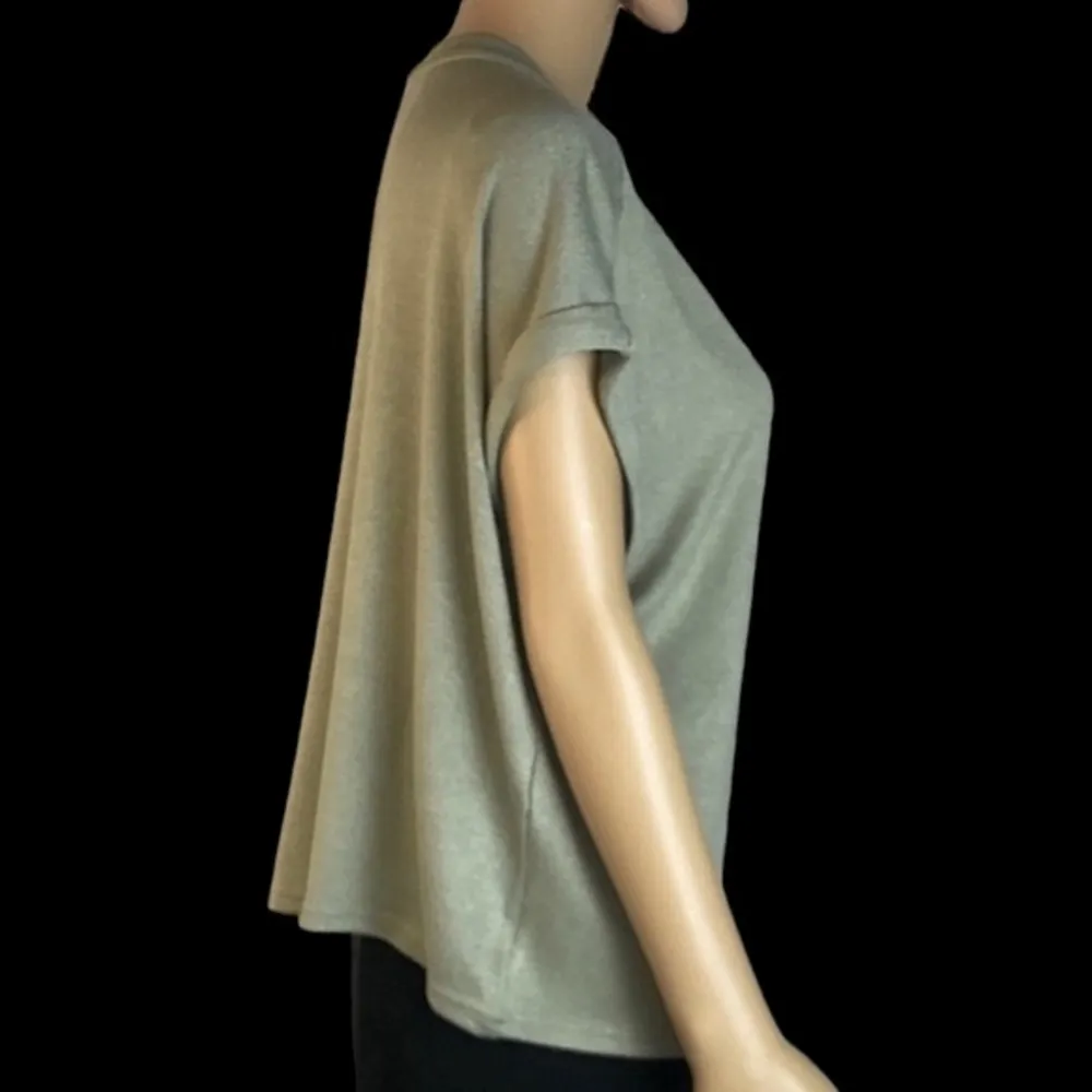 Mod Ref Green Short Rolled Cuff Cap Sleeve V Neck Knit Top Womens Small - Image 6