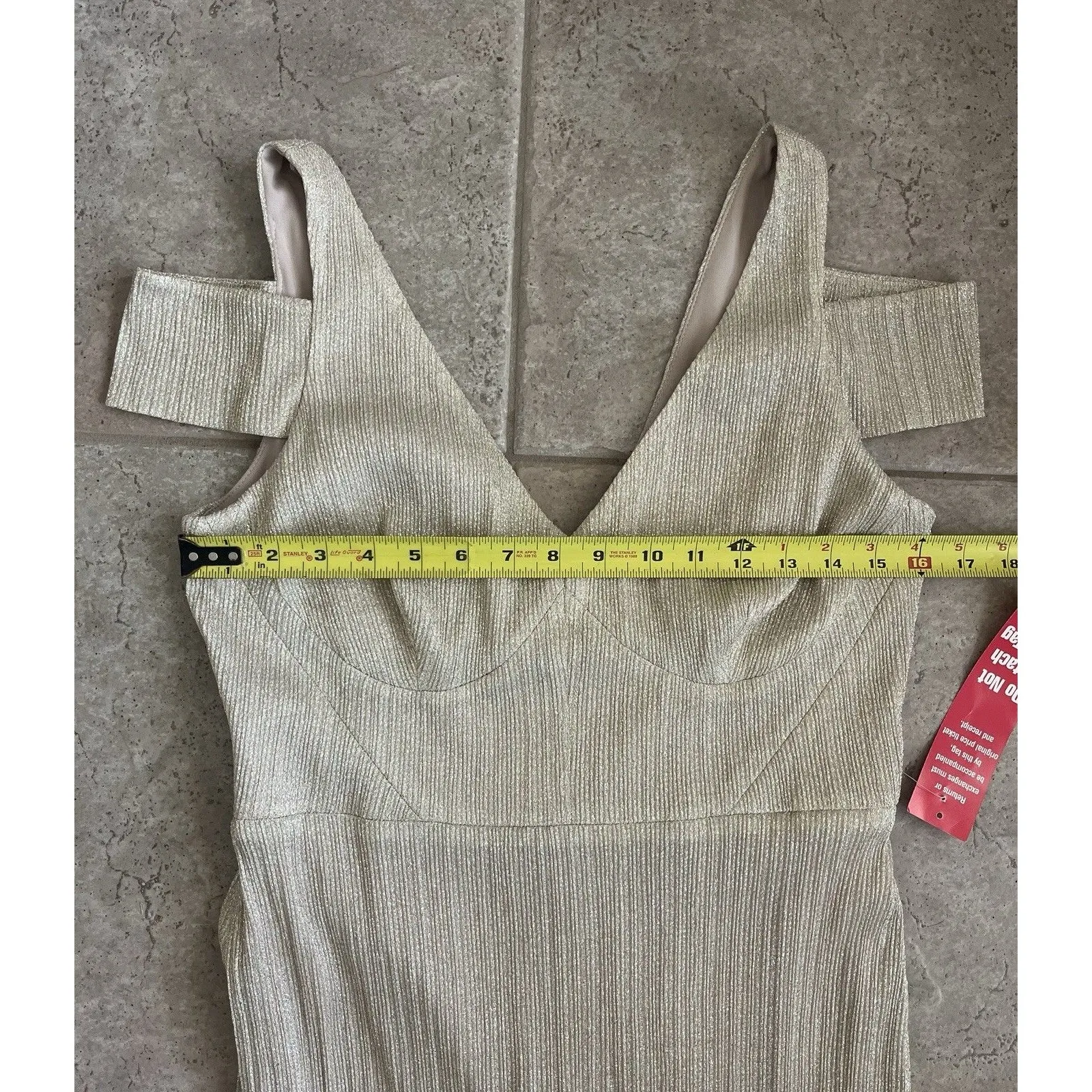 Calvin Klein Sz. 10 NWT Cold Shoulder Rose Gold Shimmer Evening Gown Dress - Image 5