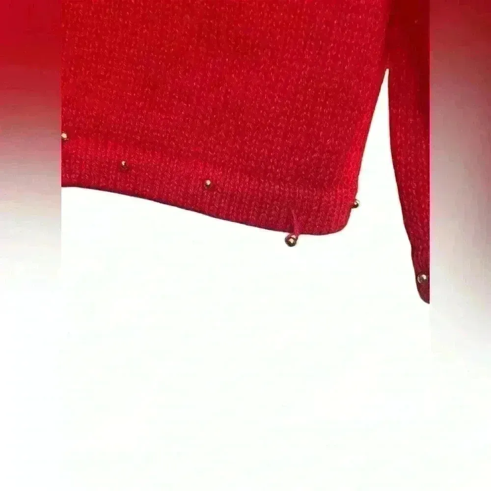 Women’s Christmas Embroidered Button Front Cardigan Sweater Beading Trees Star Red Size 1X - Image 5