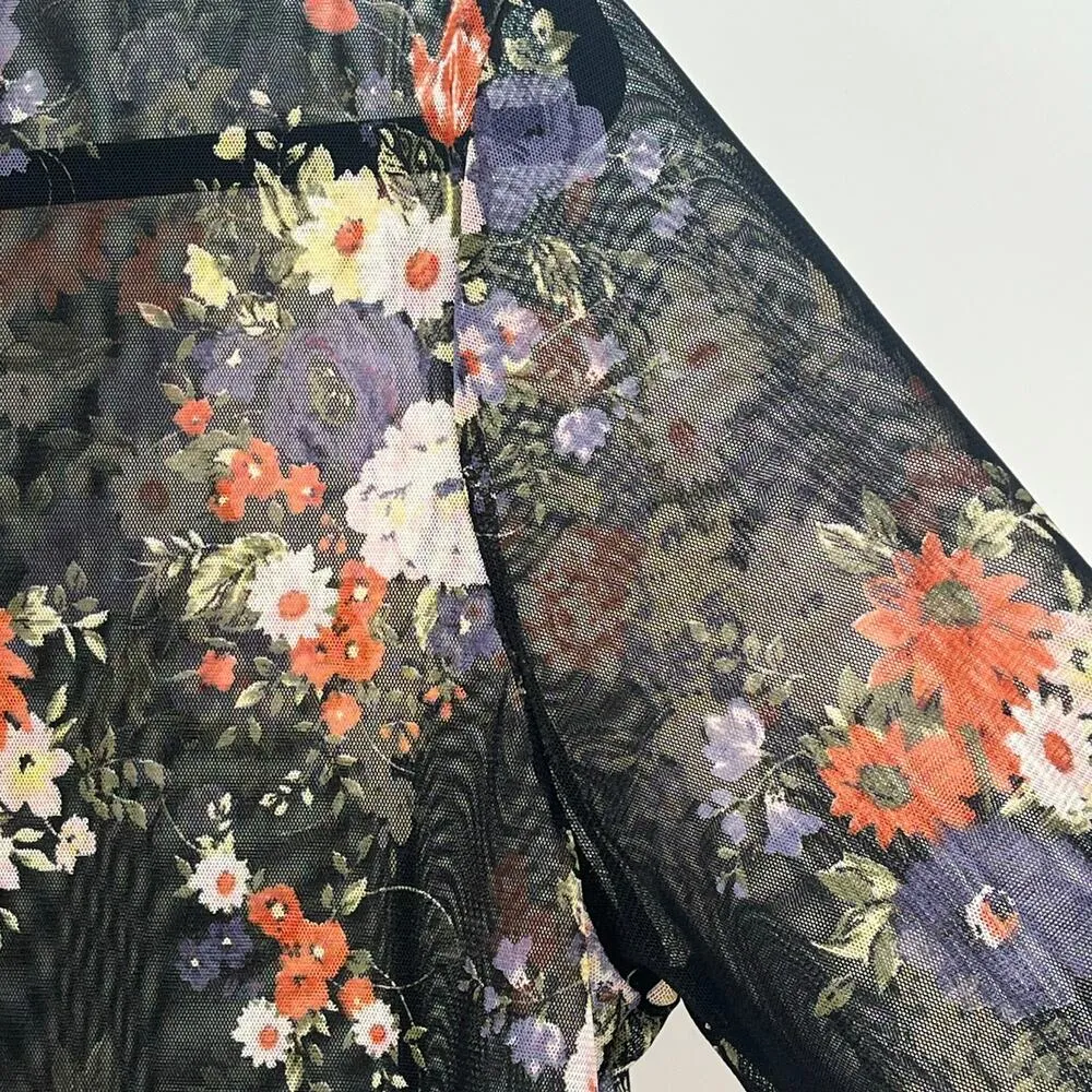 White Birch Long Sleeve Sheer Floral Mock Neck Top in Dark Floral Size Large - Image 3