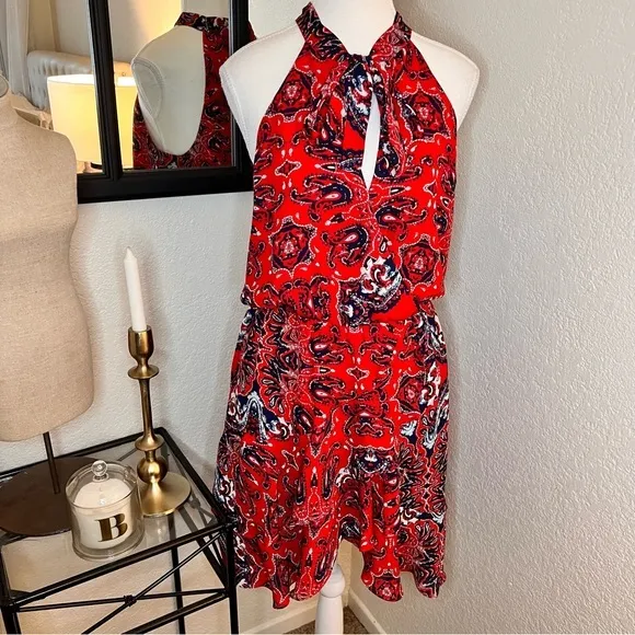 PARKER Diane Sleeveless V-Neck Ruffle Paisley‎ Dress Neck Tie Size M - Image 2