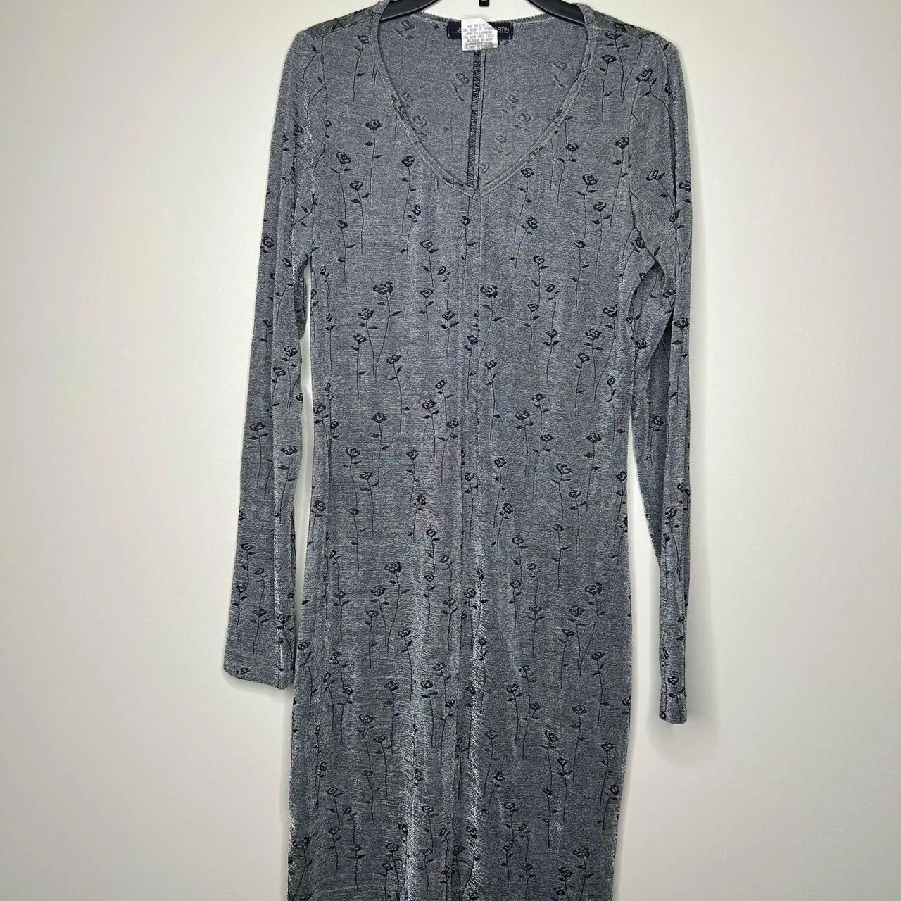 Vintage 90s 1990s metallic silver Grey velvet long sleeve stretchy body fitting - Image 2