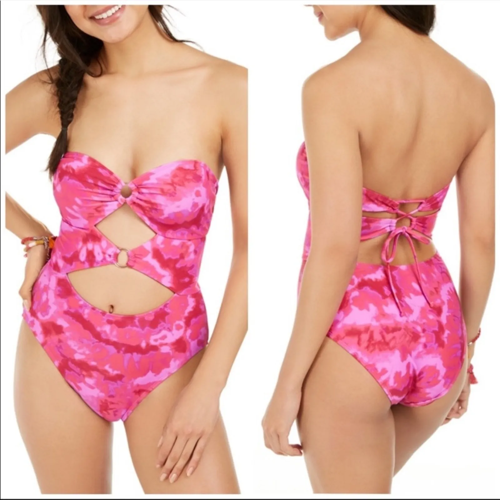 Hula Honey Pink TIE-DYE Cut-Out One-Piece Swimsuit - Image 2