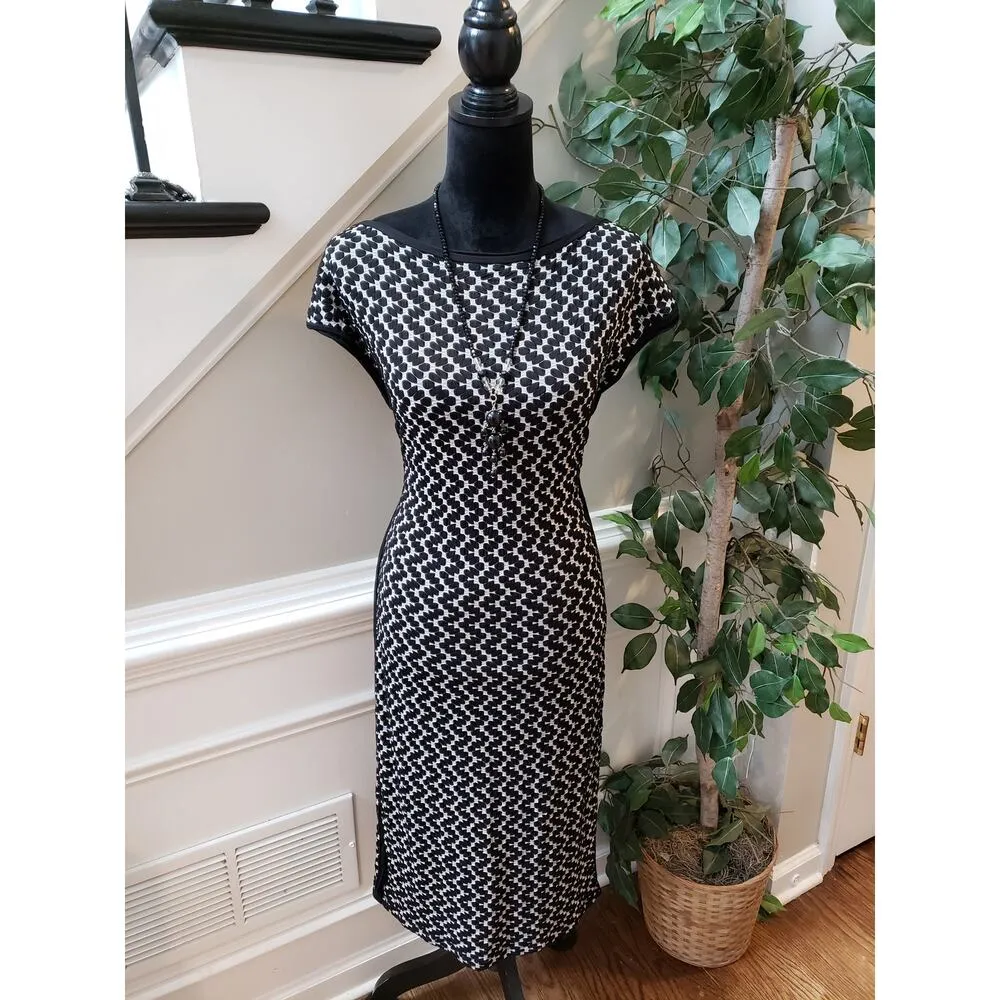 Max Studio Pencil Dress Women's XL Black White Geometric Cap Sleeve Boat Neck - Image 2