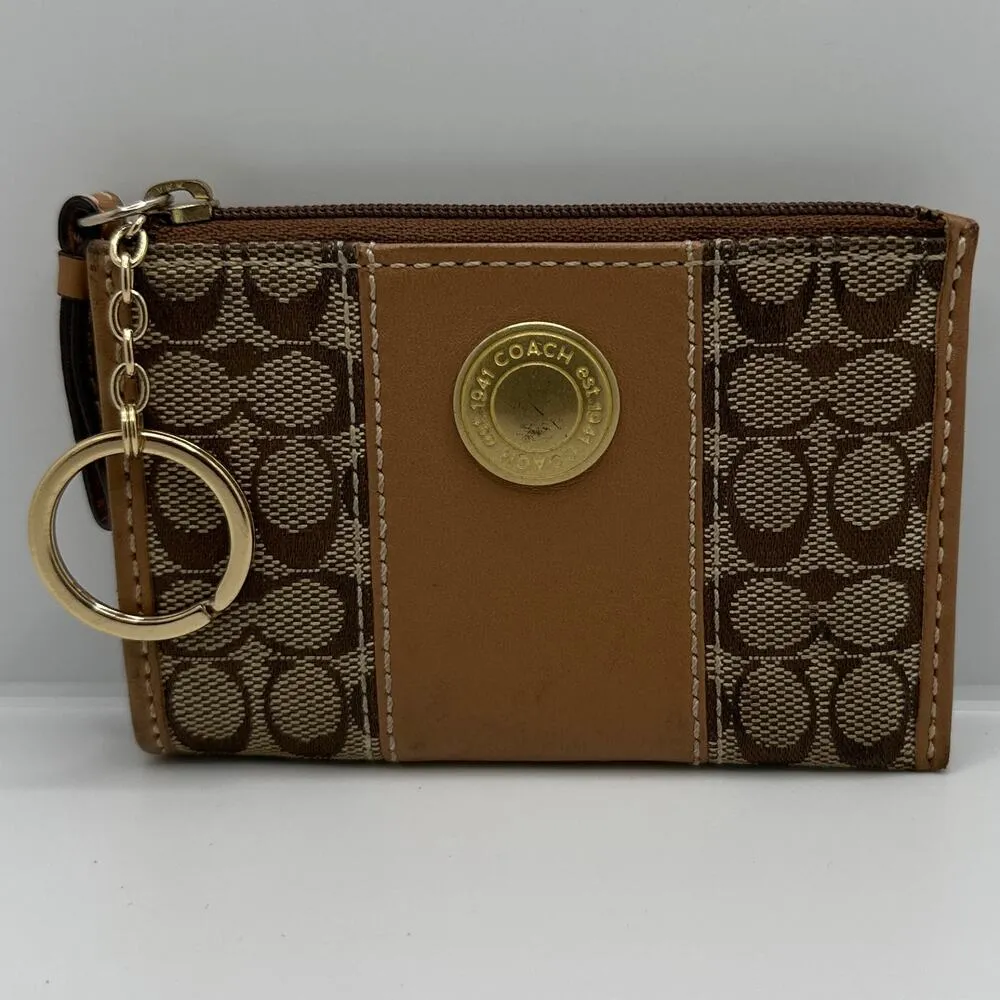 COACH Brown Signature Canvas Card holder / Coin Purse with Keychain - Image 7