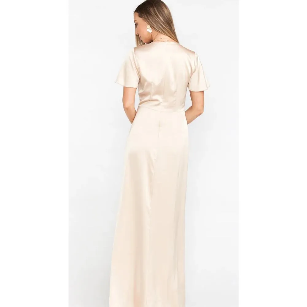 Show Me Your MuMu Size‎ Large Rome Twist Gown Champagne Luxe Satin Maxi Sleeve - Image 2