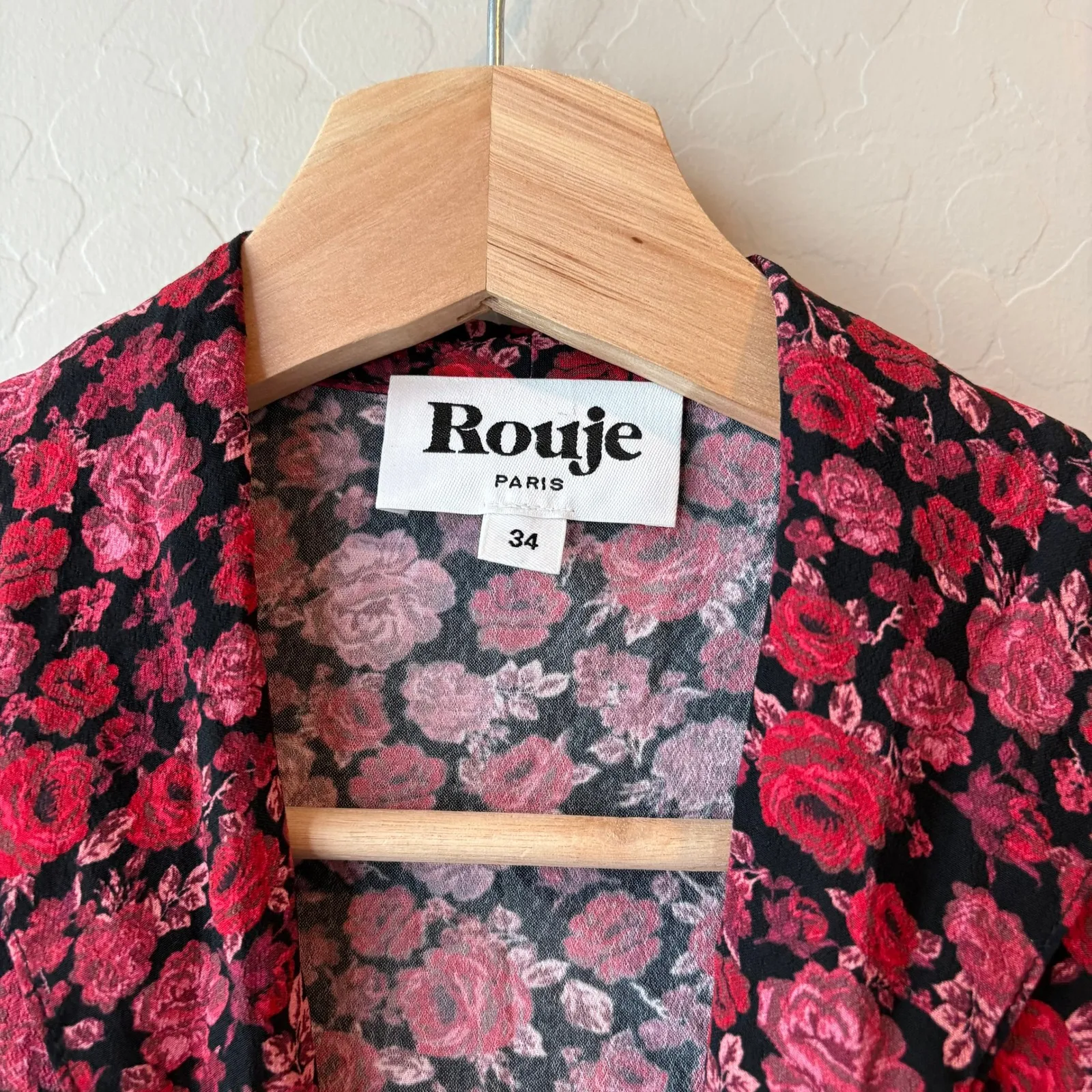 Rouje Paris Blouse Fiora Floral Red Cropped Tie Front Shirt Size 34 Black - Image 3