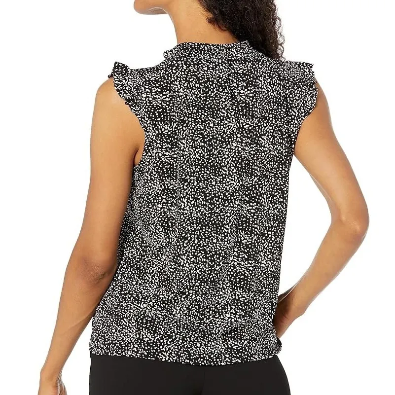 Adrianna Papell Ruffle Mock Neck Tank Women's‎ Medium Navy Career Casual Floral - Image 2