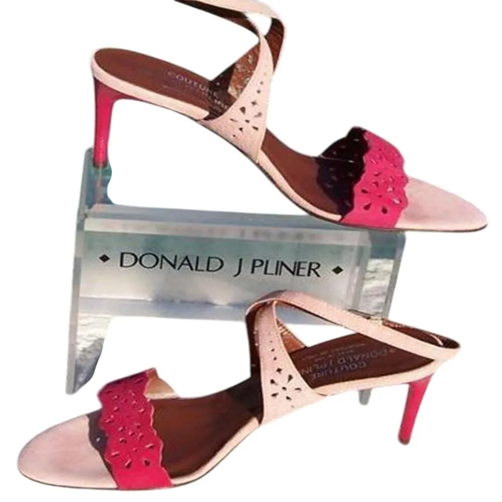 Donald Pliner Pink Light Fuchsia Couture Strappy Cut Outs Suede Shoe NWT $265 Size 7.5 - Image 4
