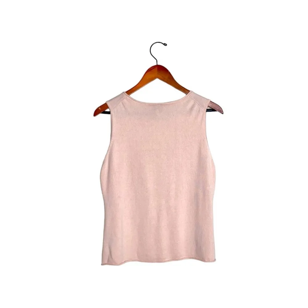 Eileen Fisher Pink Rolled Hem Silk & Cashmere Knit Blend Sleeveless Tank Top - Image 3