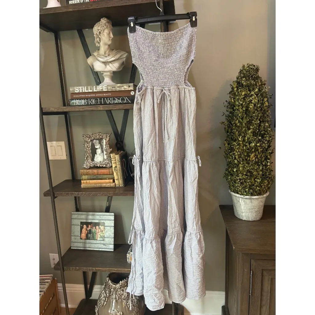 Rays for Days Kelle Cut Out Maxi Dress Coastal Cool Gingham Womens Size Medium Blue - Image 5