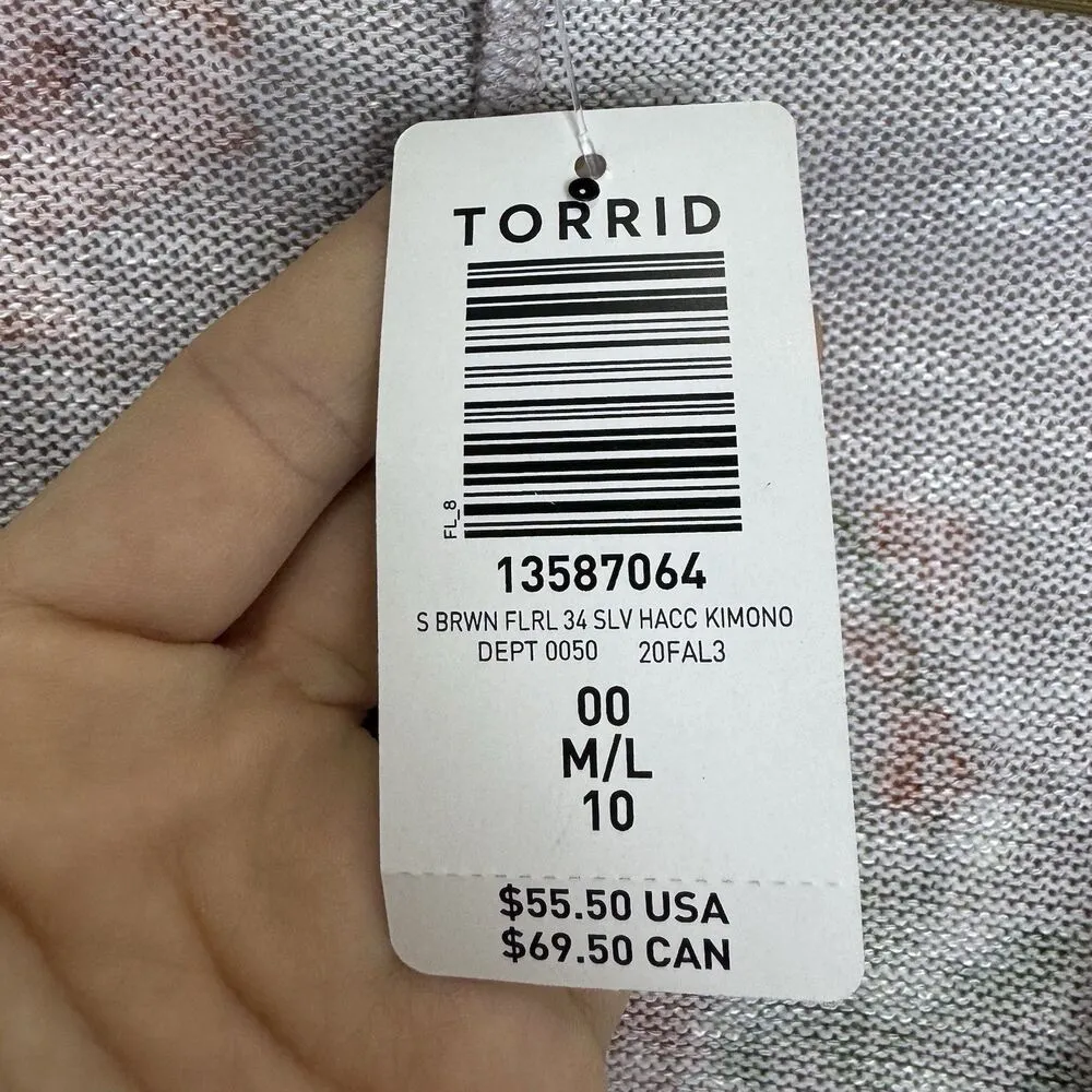 Torrid Floral Kimono Duster Open Cardigan Size M/L 00 Hi Low Coverup Boho Hippie - Image 11