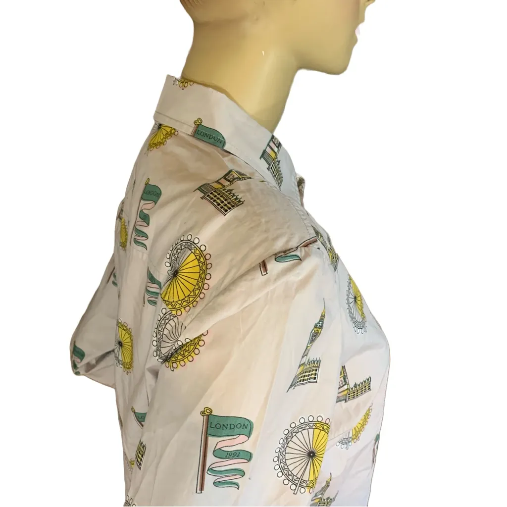 BODEN LIGHT GRAY W/YELLOW & GREEN LONDON THEME COTTON BUTTON DOWN SHIRT (8) - Image 7