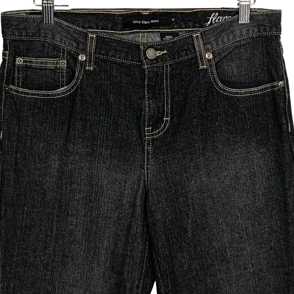 Calvin Klein Y2K Black Wash Retro Flare Boot Cut 10 Jeans High Rise Pockets - Image 4