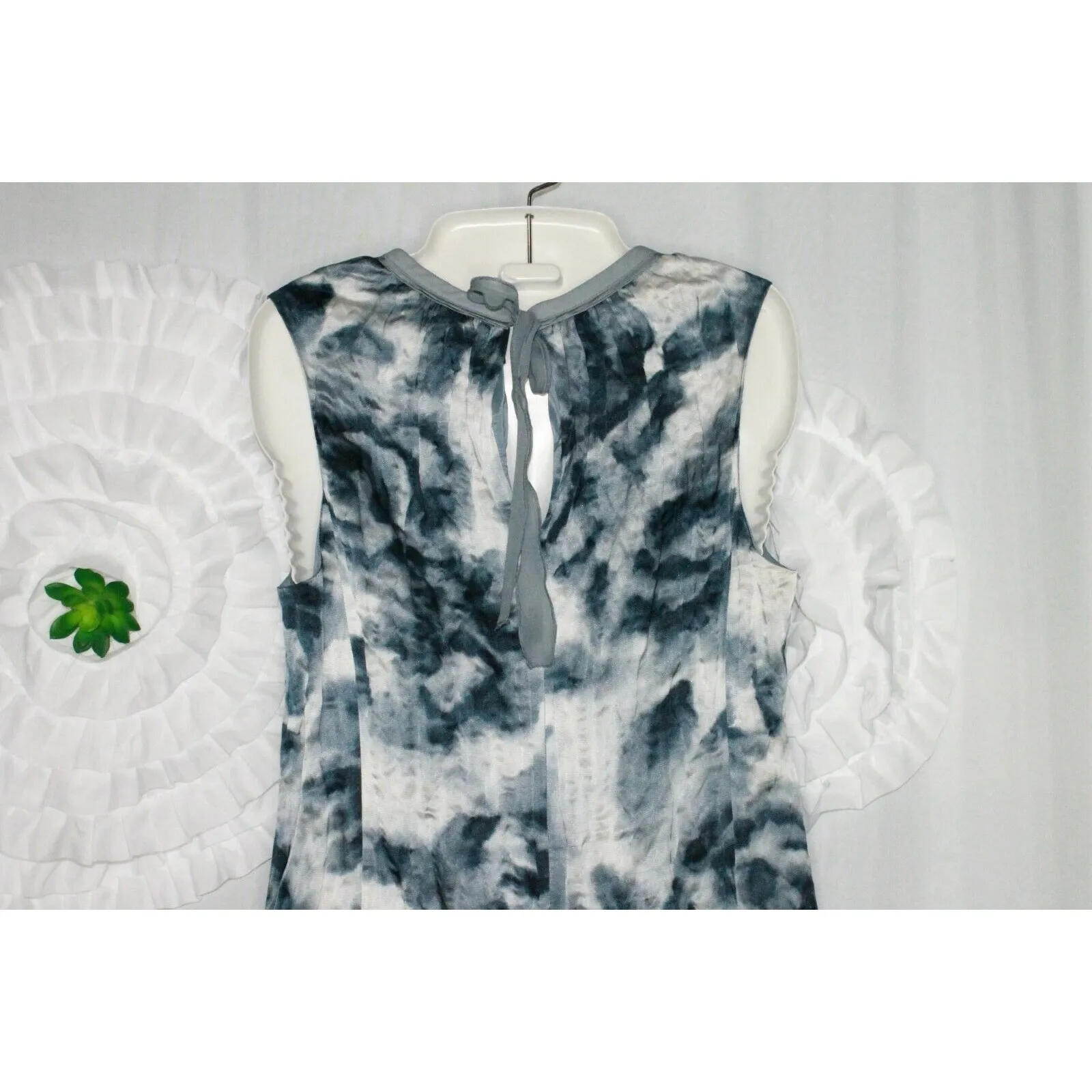 Ann Taylor Silk Blend Dress Size 4 Blue Gray Watercolor Print Crinkle Sleeveless - Image 8