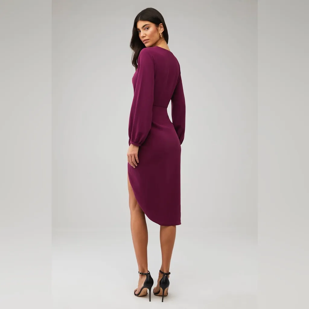 Amanda Uprichard Roma long sleeves v neck silk Aubergine plum Dress M - Image 3