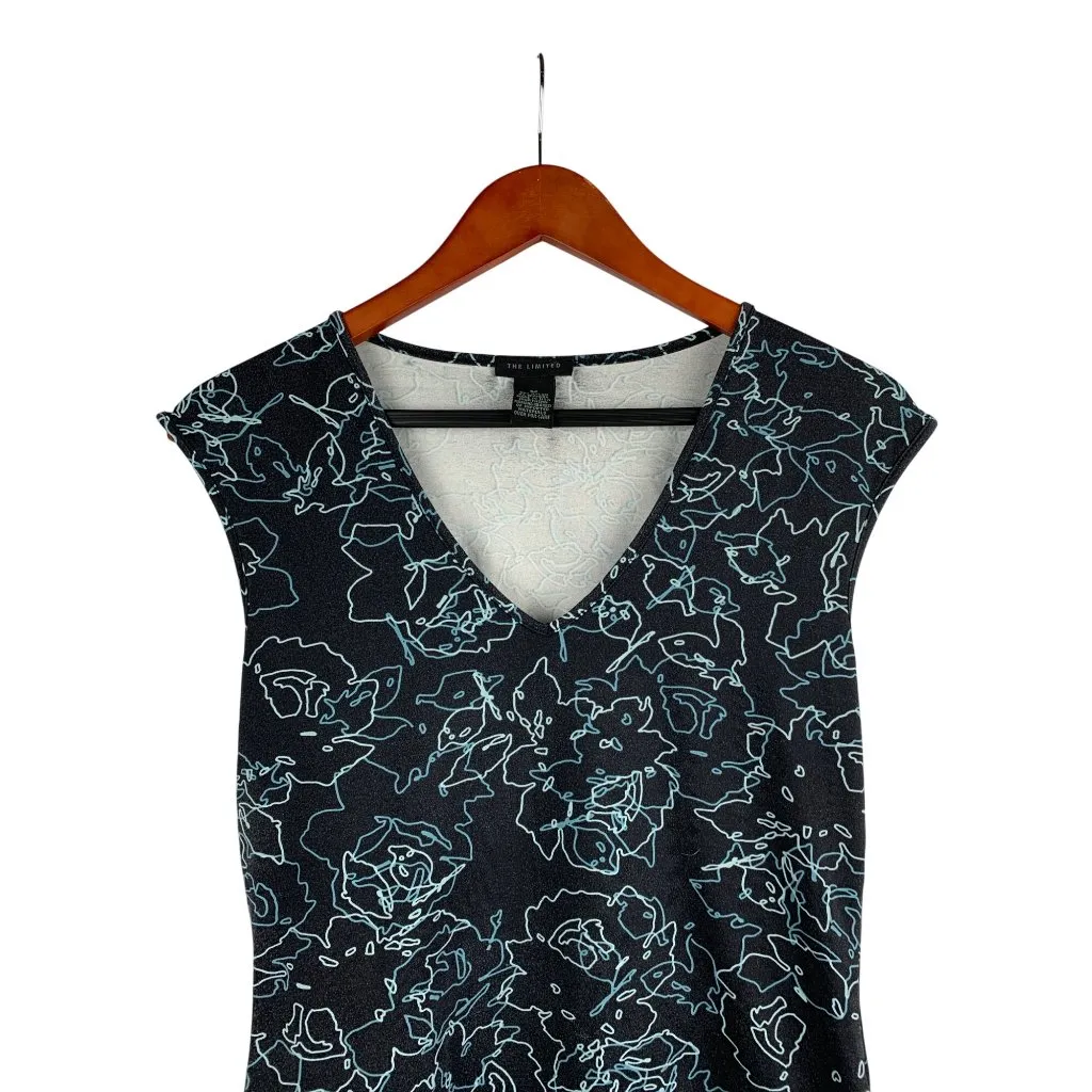 The Limited Womens V-Neck Sleeveless Top M Black Floral Abstract Nylon Spandex B - Image 3