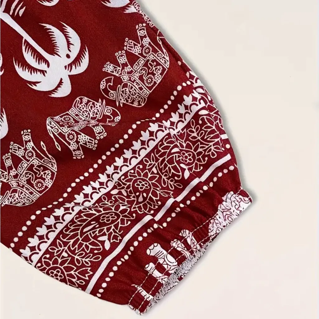 NWT Elephant Print Harem Pants Boho Yoga Lounge Festival Size L Maroon Red Size L - Image 4