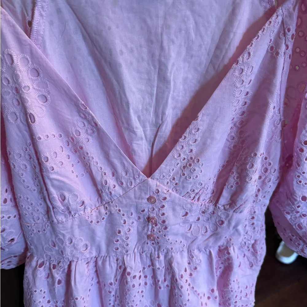 Sanctuary Ruffle Puff Sleeve Eyelet Maxi Dress Pink Size 6 NWOT - Image 8