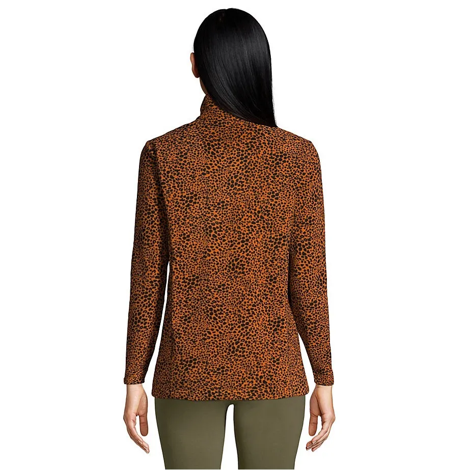 Lands’ End Women's Fleece Quarter Zip Pullover Size Large Burnt Caramel Leopard Orange - Image 8
