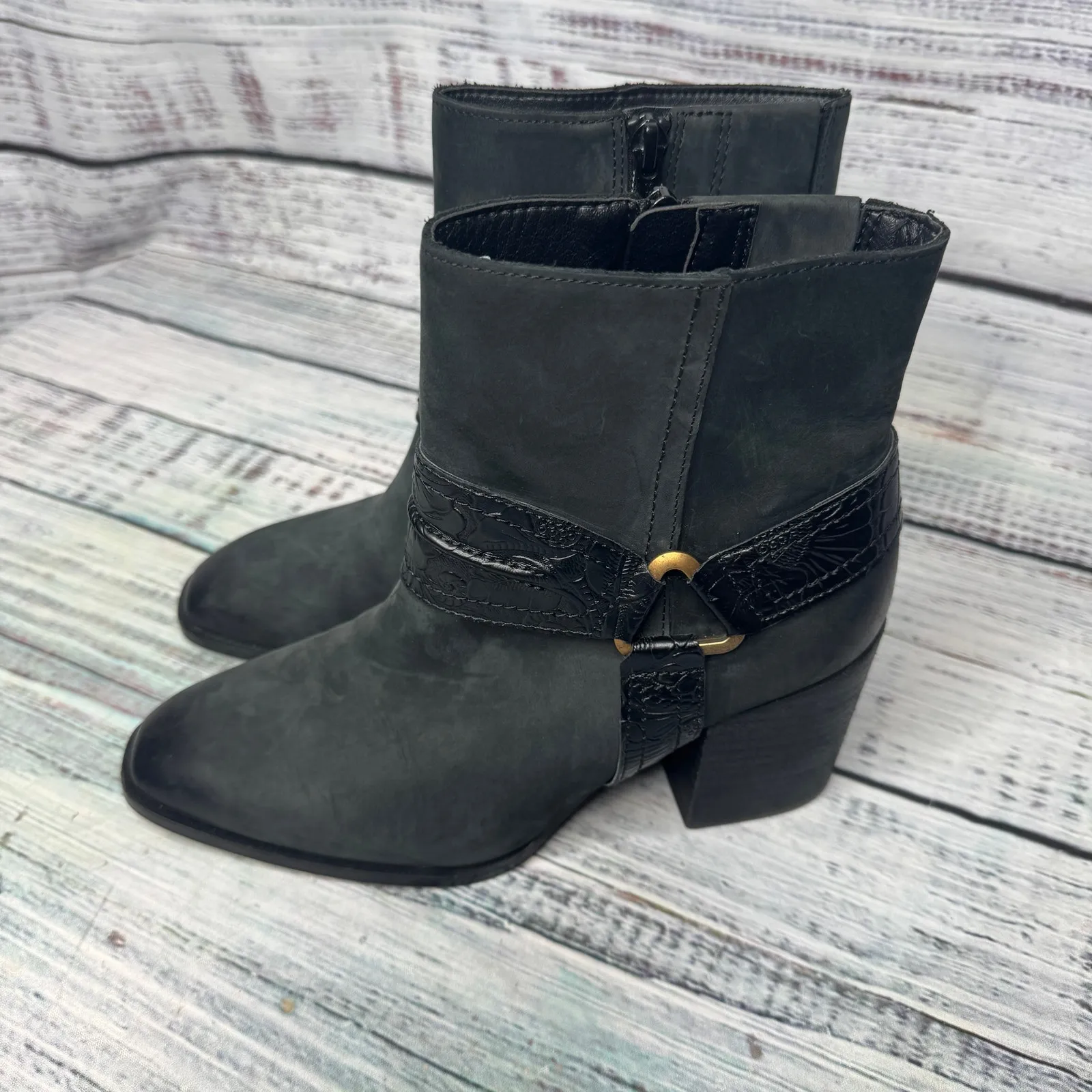 Vionic Carnelia Black Ankle Boots Leather Block Heel Orthotic Comfort 6.5 - Image 2