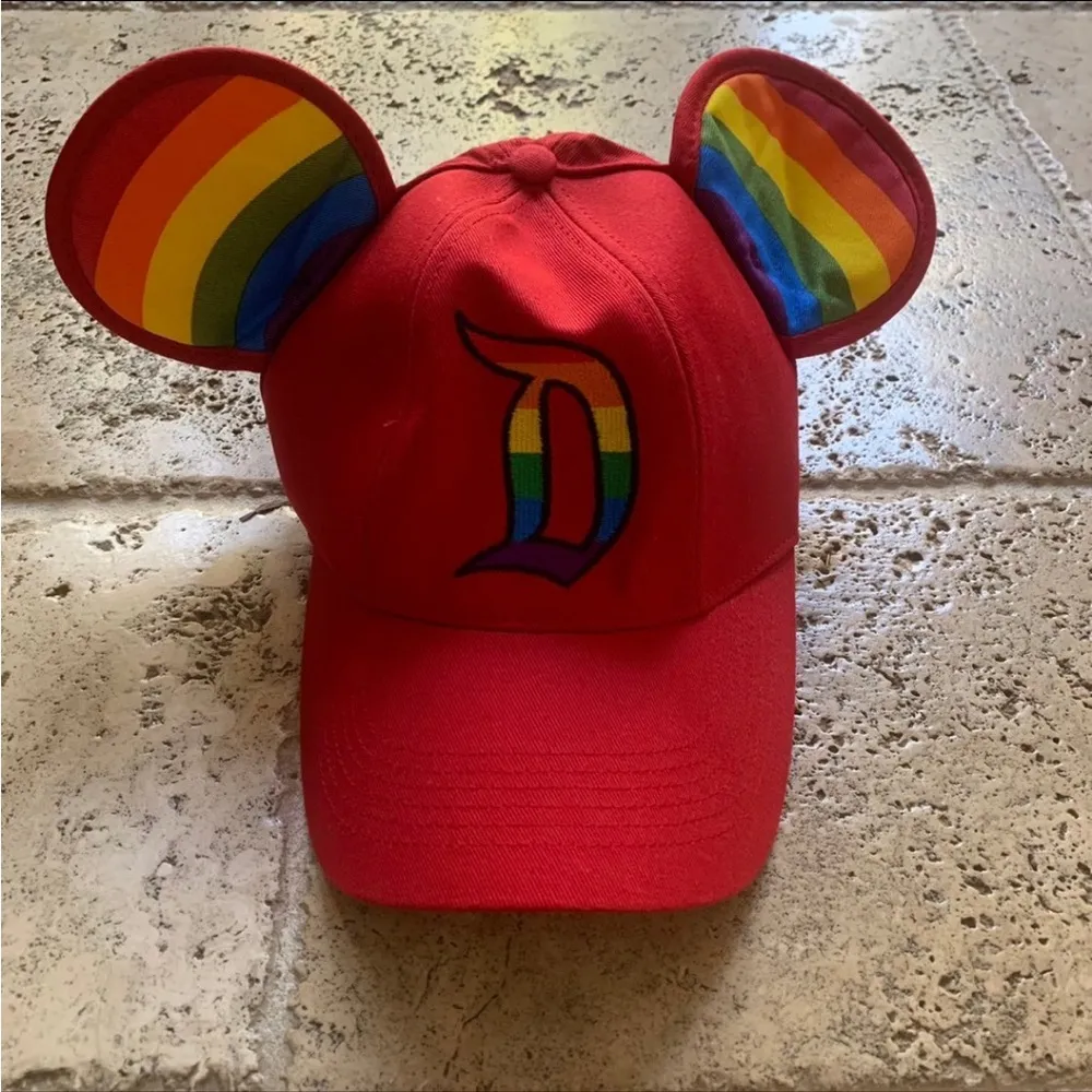 Disneyland Rainbow Pride Ball Cap Hat Mickey Ears Red - Image 2