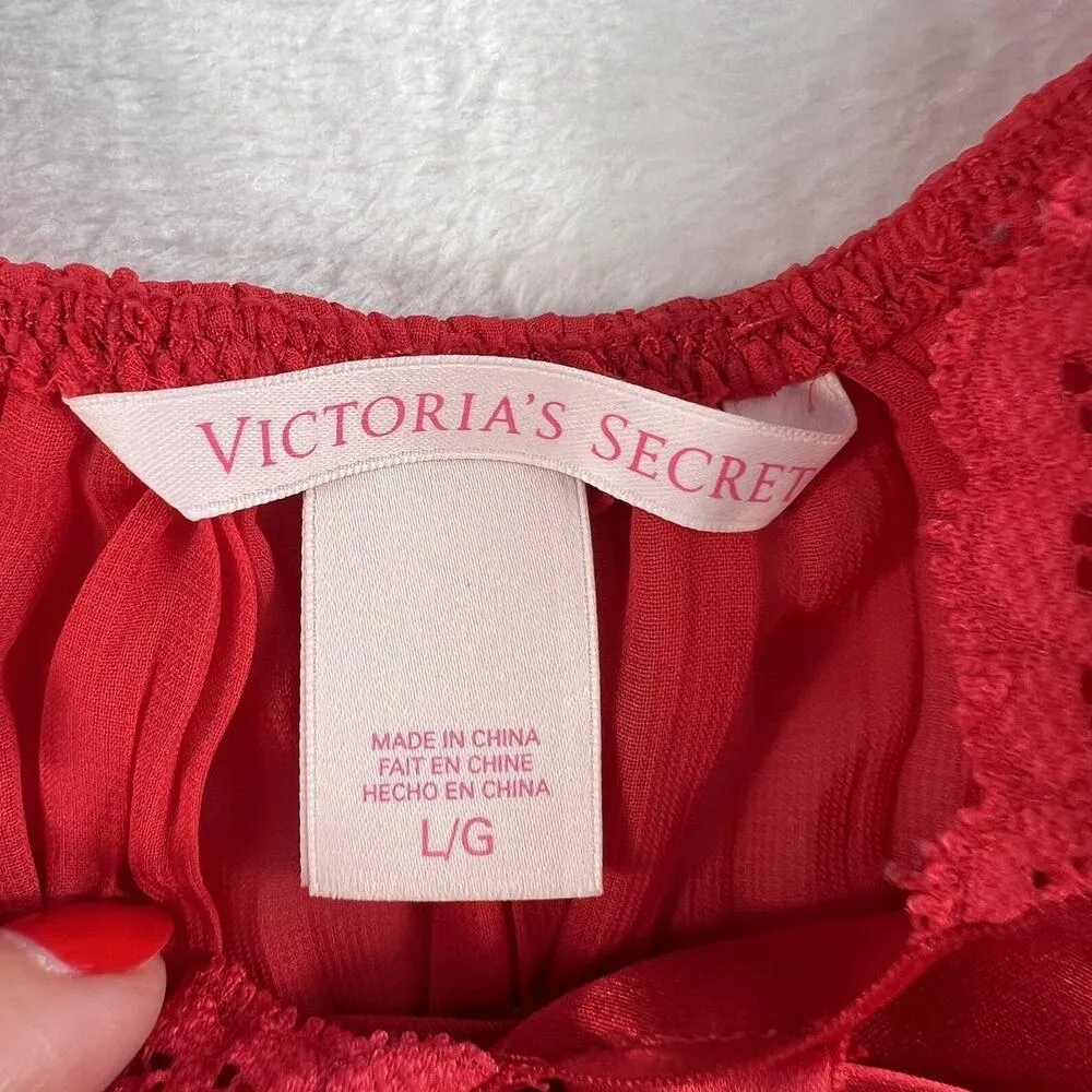 Victoria's Secret Babydoll L Large Cami Top Lace Pleated Lingerie Satin Bow Red - Image 7