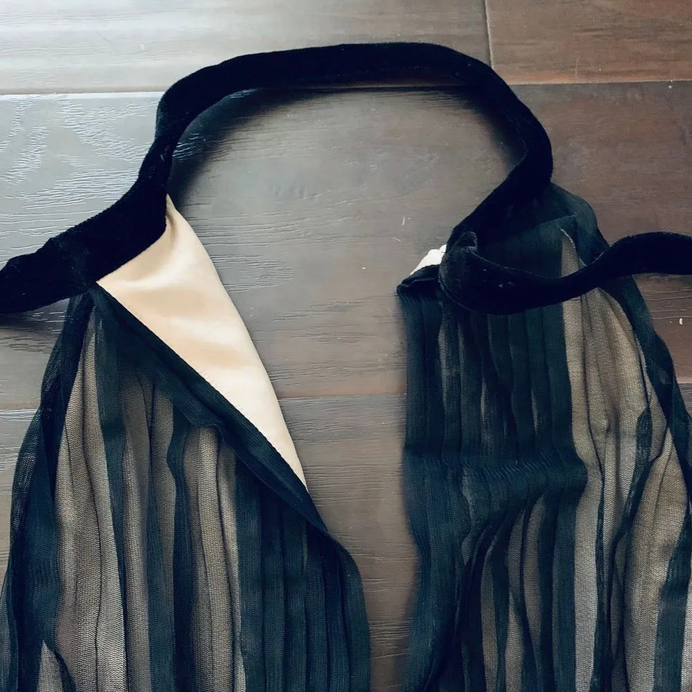 ASOS Petite Black & Cream Sheer Lace Open Back Halter Top Prom Dress | Size: 6/8 - Image 5